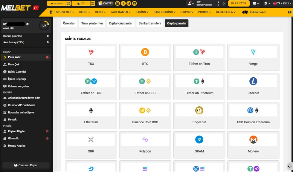 Melbet para yatırma ekranı Melbet Para Yatır ekranı — ödeme yöntemi ve kripto seçenekleri